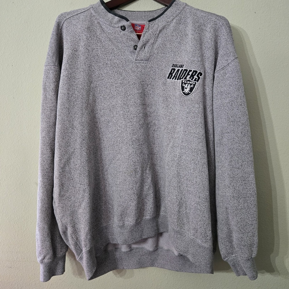 Vtg 90s NFL Oakland Raiders Large Embroidered Gray‎ Pullover Sweatshirt Cotton
